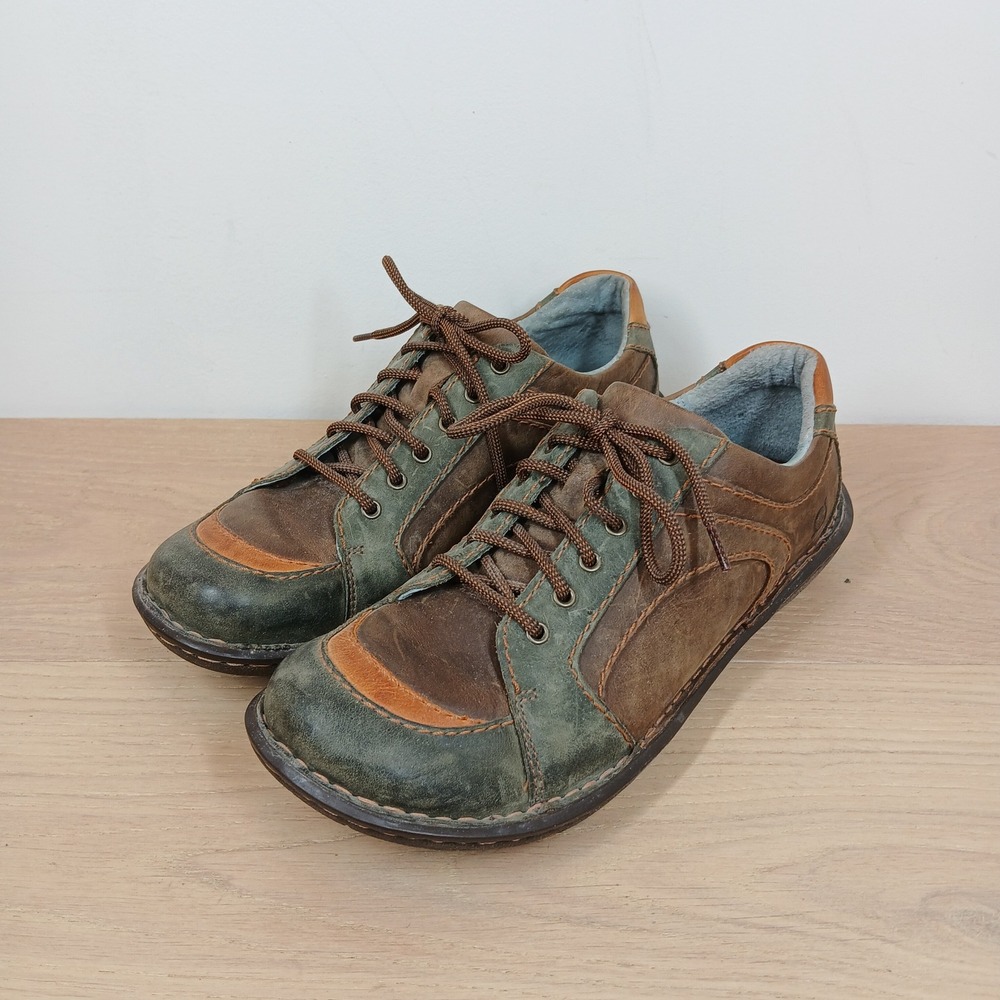 Born Hand Crafted Leather Casual Shoes Mens 8.5 Brown Green Lace Up Low Top